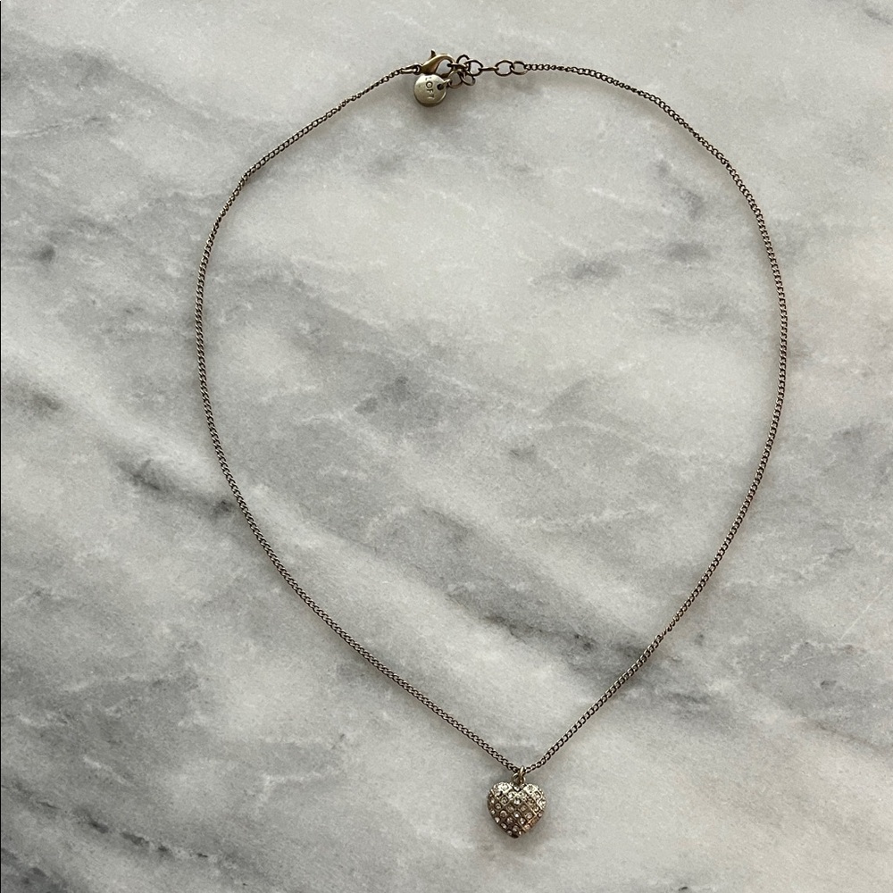 LOFT Crystal Rhinestone Pavé Heart Pendant Delicate Chain Necklace